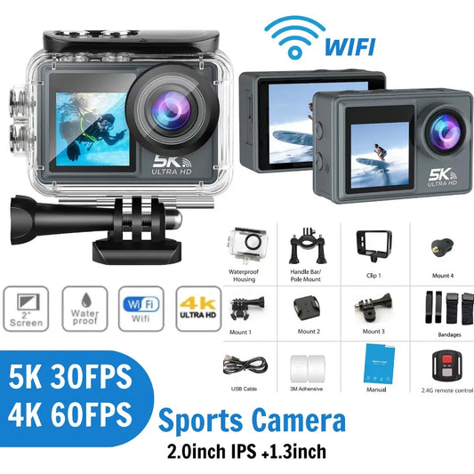 Dual Screen Action Camera WiFi Webcam Vlog Bicycle Diving Sports Cam with Remote